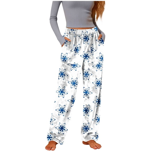 Posijego Christmas Pajama Pants for Women Flannel Fleece Lounge Pants Elastic Waist Wide Leg Soft Pj Pants