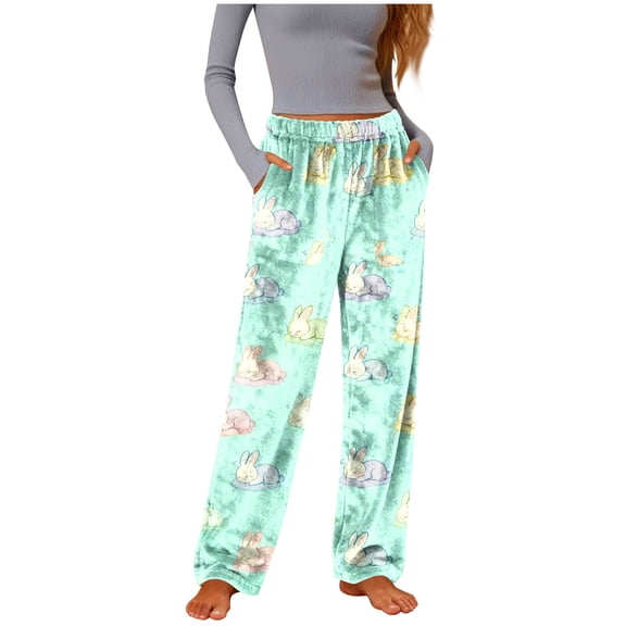 Posijego Christmas Pajama Pants for Women Flannel Fleece Lounge Pants Elastic Waist Wide Leg Soft Pj Pants