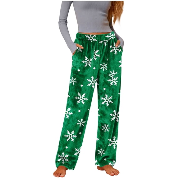 Posijego Christmas Pajama Pants for Women Flannel Fleece Lounge Pants Elastic Waist Wide Leg Soft Pj Pants