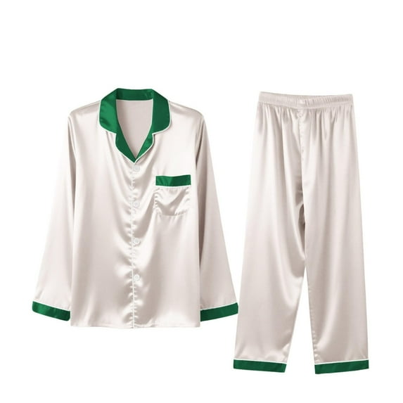 Posijego Christmas Pajama Sets for Men Silk Satin Button down Shirts Sleepwear Set Pants Pjs Loungewear