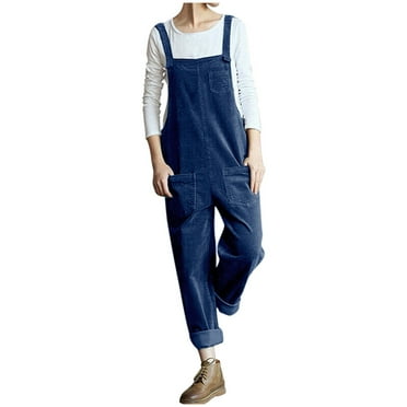 Posijego Corduroy Overalls for Women Plus Size Sleeveless Adjustable Straps Casual Rompers Jumpsuit with Pockets