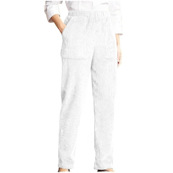 Posijego Corduroy Pants for Women Elastic Waist Casual Straight Leg Vintage Fall Winter Trousers with Pockets