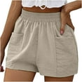 thumbnail image 1 of Posijego Cotton Linen Beach Shorts for Women High Waisted Casual Pants Women Drawstring Wide Leg Shorts, 1 of 7