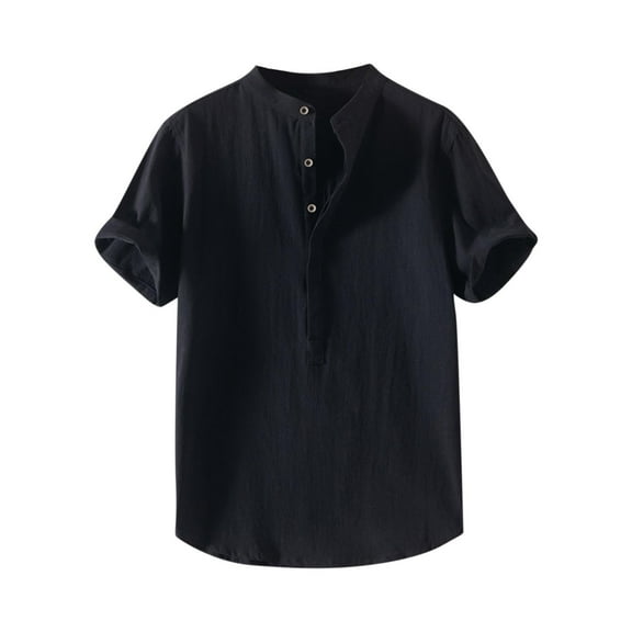 Posijego Cotton Linen Shirts for Men Big and Tall Casual Short Sleeve T-Shirts Lightweight Summer Beach Shirt