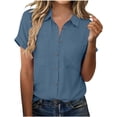 thumbnail image 1 of Posijego Cotton Linen Shirts for Women Casual Button down Shirts Rolled up Short Sleeve Business Office Work Tops Workwear, 1 of 8
