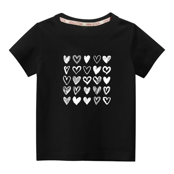 Posijego Cotton Shirt for Girls Boys Toddler Short Sleeve T-Shirts Kids Heart Printed Summer Tops Tees