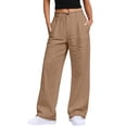 thumbnail image 1 of Posijego Dress Pants for Women Cotton Linen Wide Leg High Waisted Trousers Business Casual Office Linen Pants with Pockets, 1 of 6