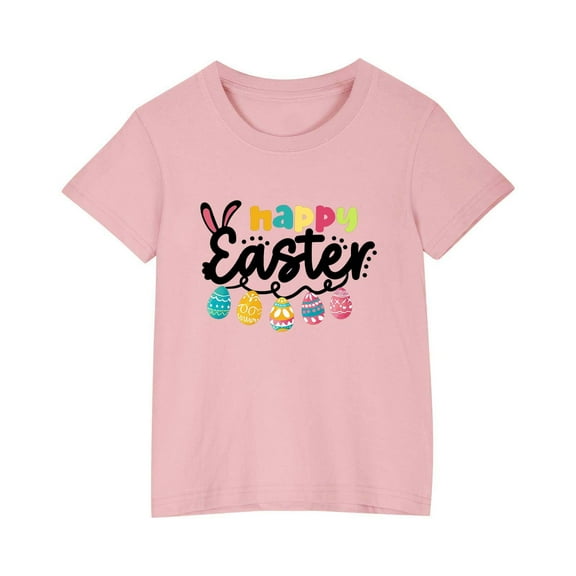 Posijego Easter Shirts for Girls Boys Letter Graphic Tees Kids Crew Neck Short Sleeve T-Shirts