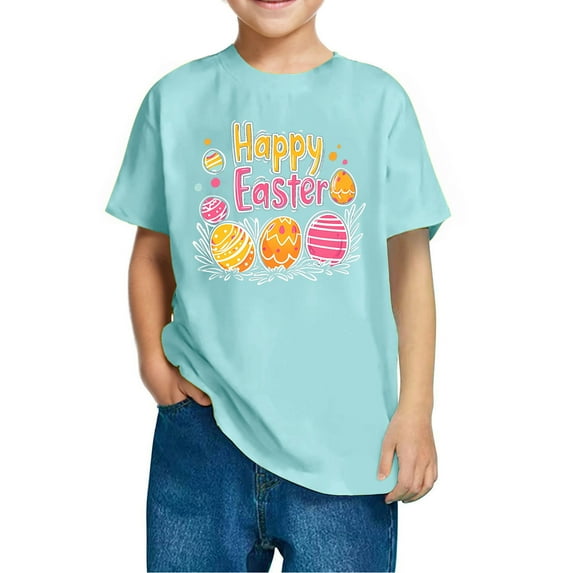 Posijego Easter T-Shirts for Girls Boys Printed Graphic Tees Summer Classic Loose Casual Shirts for Kids