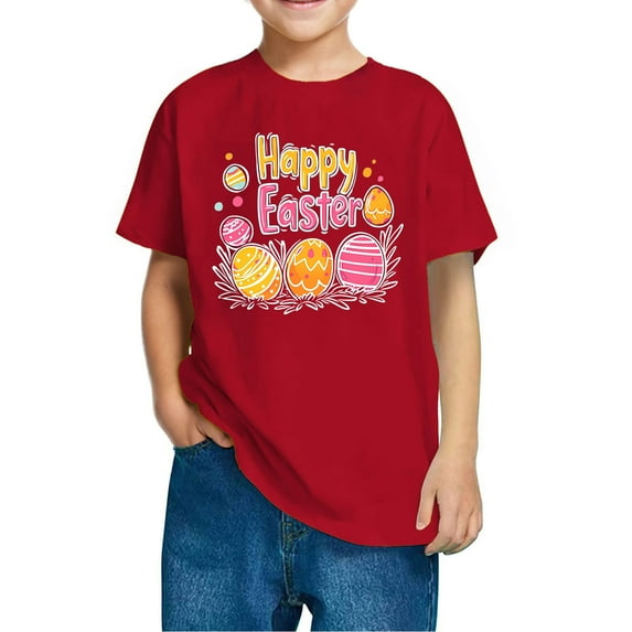 Posijego Easter T-Shirts for Girls Boys Printed Graphic Tees Summer Classic Loose Casual Shirts for Kids