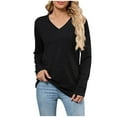 thumbnail image 1 of Posijego Fall Tops for Women Plain Basic Long Sleeve Shirts V Neck Casual Loose Tunic Blouses Classic Tees, 1 of 8