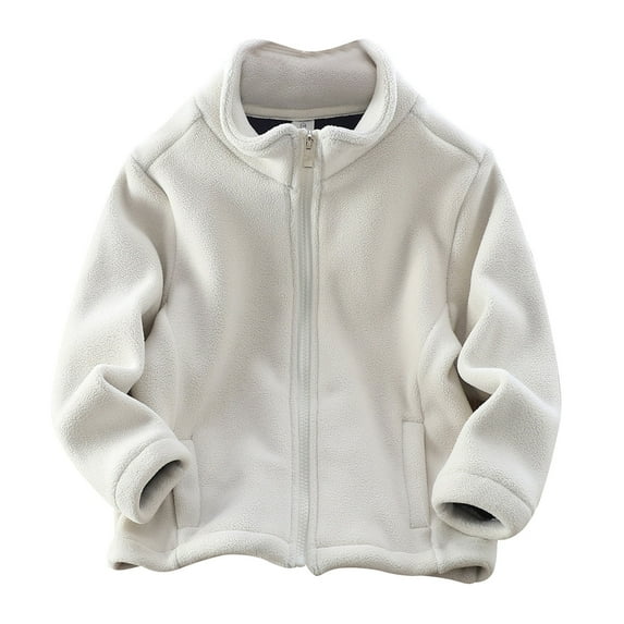 Posijego Fleece Jacket for Kids Boys Girls Zip Mock Neck Long Sleeve Coat Solid Color Casual Outerwear with Pockets