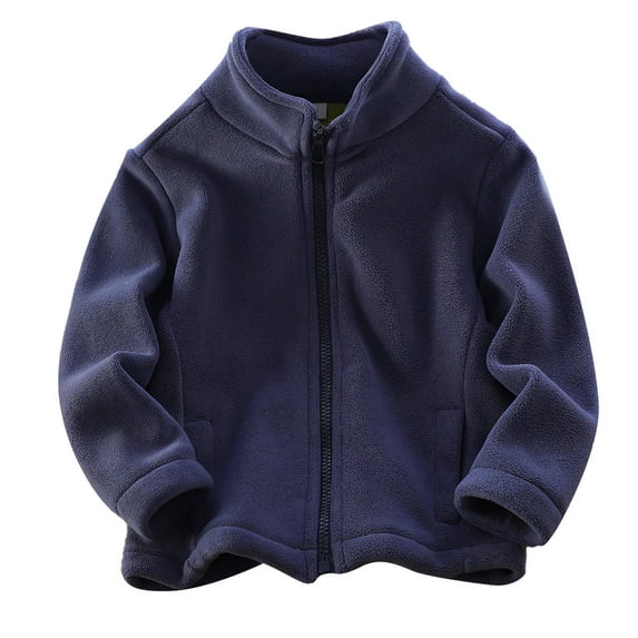 Posijego Fleece Jacket for Kids Boys Girls Zip Mock Neck Long Sleeve Coat Solid Color Casual Outerwear with Pockets