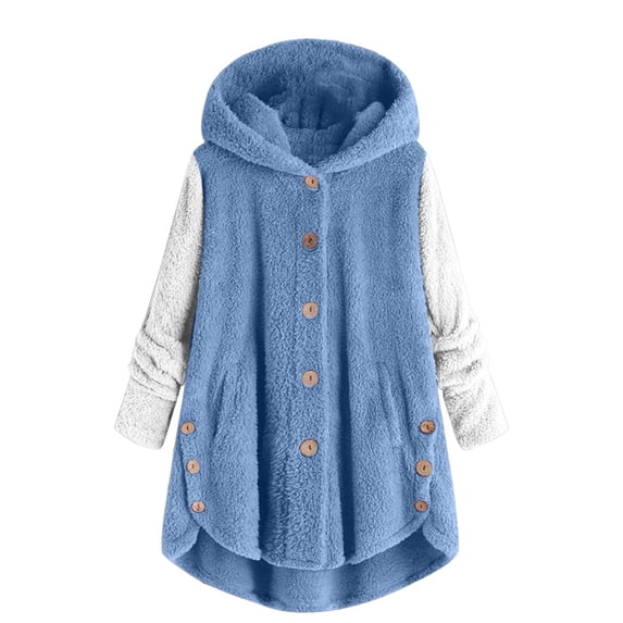 Posijego Fleece Jackets for Women Plus Size Long Sleeve Button down Hooded Coats Soft Fuzzy Outerwear
