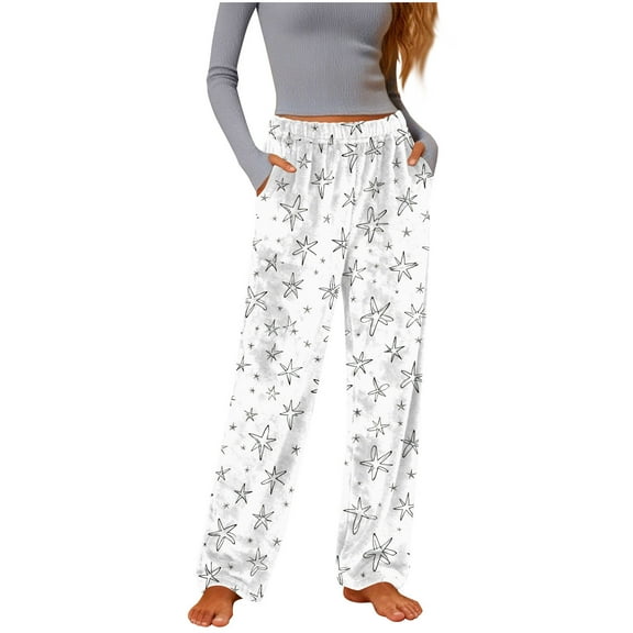 Posijego Fleece Pajama Pants for Women Elastic Waist Wide Leg Pjs Sleep Pants Fall Winter Lounge Pants