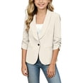 thumbnail image 1 of Posijego Girls 3/4 Sleeve Blazers Single Button Suit Formal Performance Uniform Jackets with Pockets 4-15 Years, 1 of 9