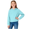 thumbnail image 1 of Posijego Girls Athletic Hoodie Cotton Sweatshirt Solid Color Casual Long Sleeve Hooded Pullover Crop Tops, 1 of 9