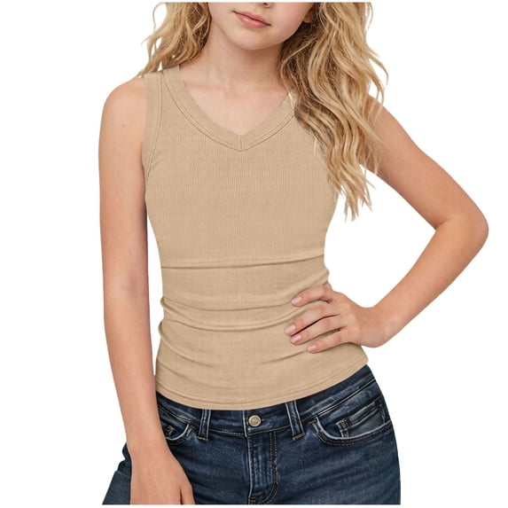 Posijego Girls Athletic Tank Tops Ribbed Knit Sleeveless Tank Shirts Active Dance Workout Running Basic Tank Tops
