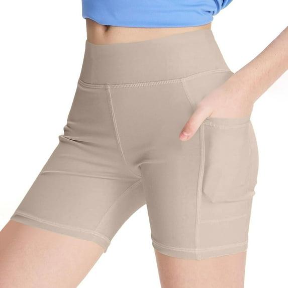 Posijego Girls Biker Shorts with Pockets High Waisted Running Yoga Dance Athletic Shorts Size 4-15 Years