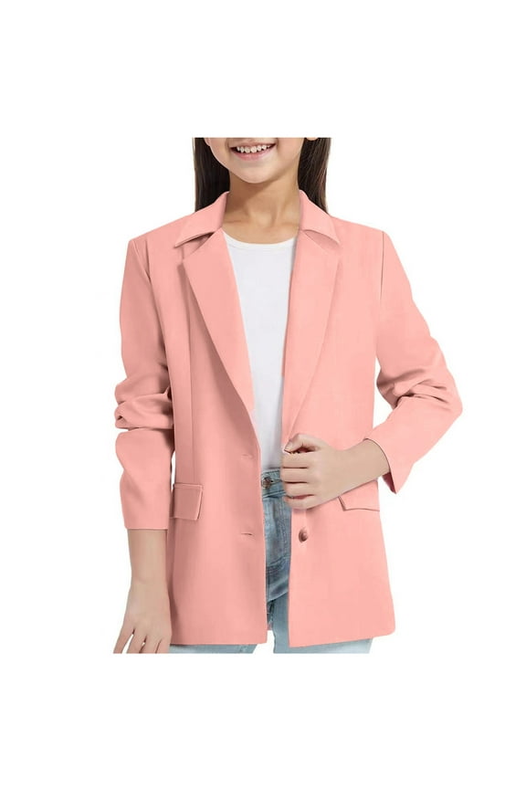 Girls' Blazer Solid Color Business Lapel Long Sleeve Open Front Blazer Formal Outerwear Built in Pockets