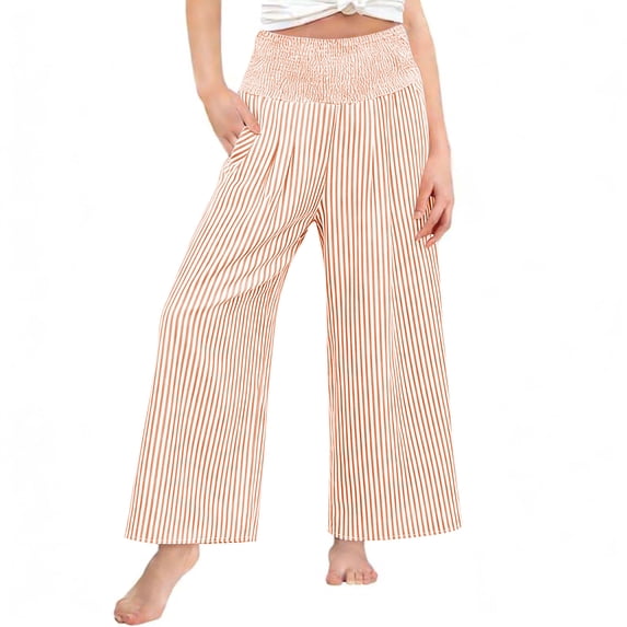 Posijego Girls Boho Pants Stretch High Waisted Print Wide Leg Casual Beach Summer Vacation Trousers Pants with Pockets