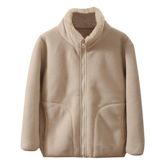 Posijego Girls Boys Fleece Jacket Full Zipper Fuzzy Coat Padded Warm Sherpa Winter Outerwear with Pockets 3-14T