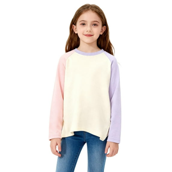 Posijego Girls Boys Raglan Long Sleeve Shirts Little Boys Cotton T-Shirt Kids Basic Tee Solid Color Cute Tops