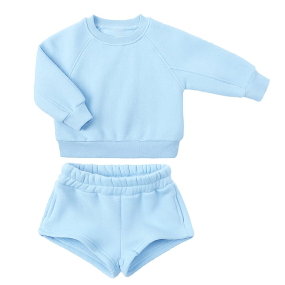 Posijego Girls Boys Shorts Sets Sweatshirt and Shorts Set Solid Color Cotton Clothing Outfits for Toddler Kids