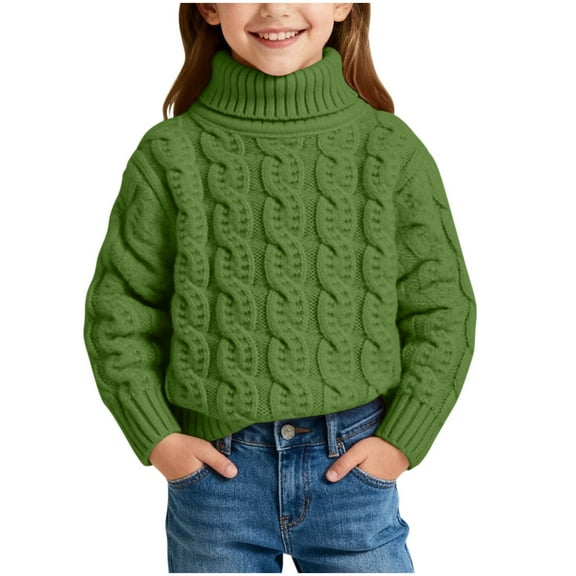 Posijego Girls Boys Turtleneck Sweaters Cable Knit Pullover Fall Winter Warm Sweater Solid Color Tops