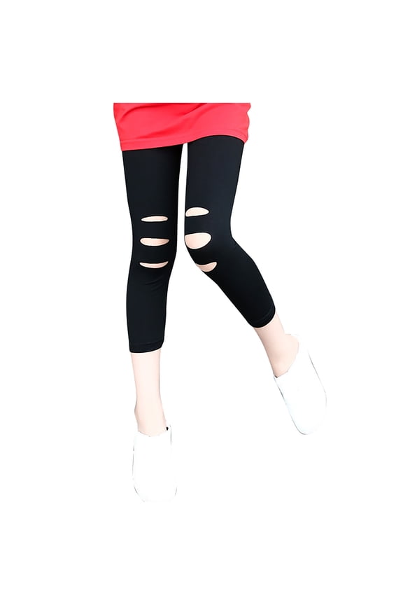 Girls Capri Leggings Ripped Slim High Waist Capri Pants Fashion Cropped Leggings for Teens