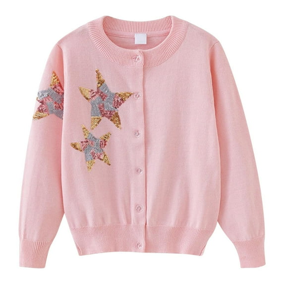 Posijego Girls Cardigan Sweater Sequins Stars Knit Open Front Casual Long Sleeve Button down Sweater Outerwear
