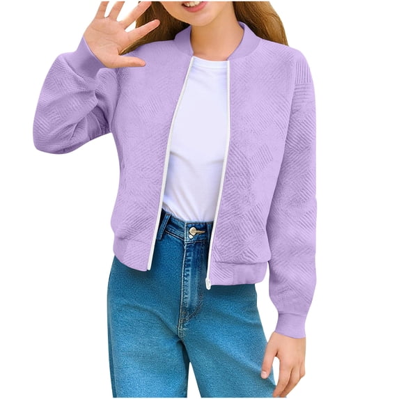 Posijego Girls Casual Jackets Kids Fall Zip up Outwear Long Sleeve Solid Color Athletic Jacket with Pockets 5-14 Years