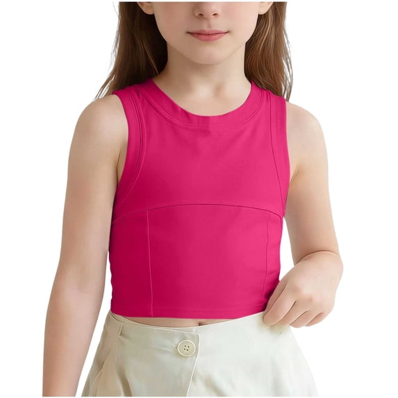 Posijego Girls Crop Tank Tops Athletic Yoga Workout Dance Camisoles Sleeveless Shirts Slim Running Tank Tees for Little Girls