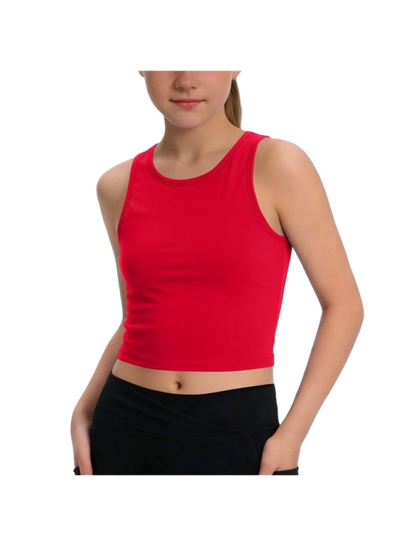 Girls Crop Tank Tops Racerback Undershirts Solid Color Sleeveless Athletic Shirts Dance Workout Yoga Tank Tops for Kids