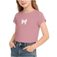thumbnail image 1 of Posijego Girls Cropped Tops Bow Print Graphic T-Shirts Kids Girls Short Sleeve Summer Athletic Tee Shirts for Little Girls, 1 of 6