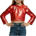 thumbnail image 1 of Posijego Girls Cropped Tops Metallic Glitter Dance Party Blouses Little Girls Long Sleeve Shirts Sizes 3-16 Years, 1 of 6