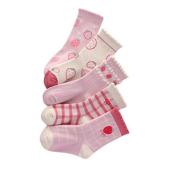 Posijego Girls Cute Socks 5 Pairs Cotton Socks Cartoon Print Ankle Socks for Kids Girls Soft Crew Socks for Little Girls