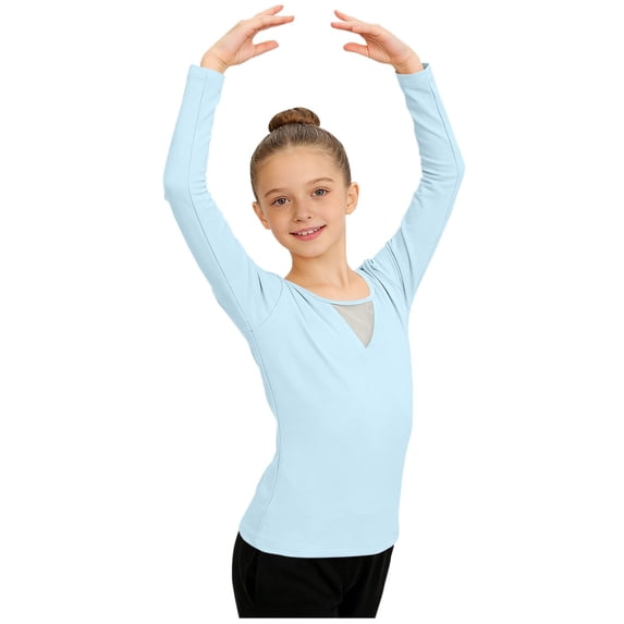 Posijego Girls Dance Tops Long Sleeve Athletic T-Shirts Kids Girls Yoga Workout Active Tees Activewear Size 3-15 Years
