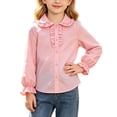 thumbnail image 1 of Posijego Girls Dress Shirts Ruffled Button down Long Sleeve Shirts School Uniform Tops Collared Formal Shirts 2-13 Years, 1 of 9