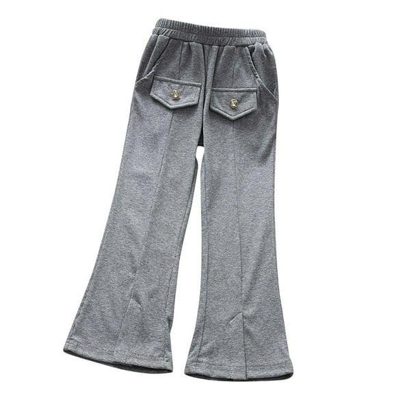 Posijego Girls Flare Pants Split Wide Leg Elastic Waist Casual Pants Little Girls Bell Bottom Trousers with Pockets