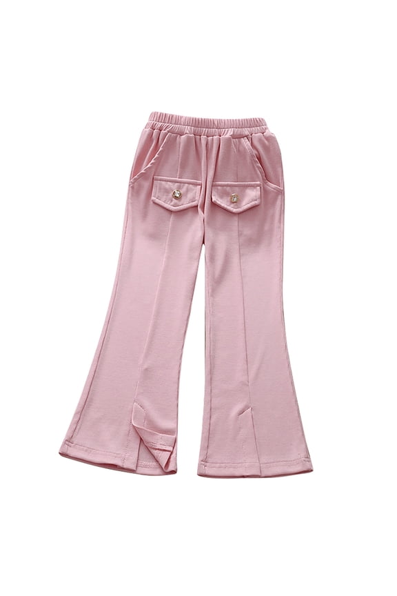 Girls Flare Pants Split Wide Leg Elastic Waist Casual Pants Little Girls Bell Bottom Trousers with Pockets