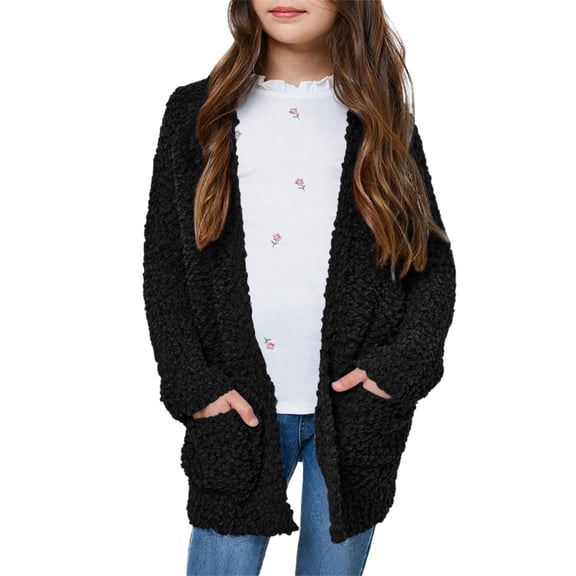 Posijego Girls Fleece Cardigans Long Sleeve Fuzzy Open Front Soft Cardigan Jacket Outerwear with Pockets