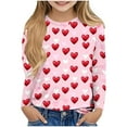 thumbnail image 1 of Posijego Girls Heart Long Sleeve Shirts Valentine's Day Printed Graphic T-Shirts Little Girls Crew Neck Casual Tee Tops, 1 of 4