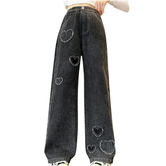 Posijego Girls Jeans 4-16T Elastic Waistband Wide Leg Baggy Pants with Pockets Denim Trousers for Little Big Teens