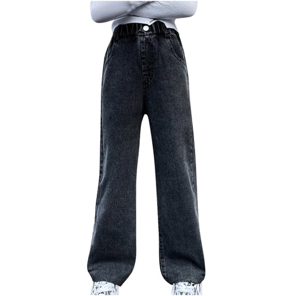 Posijego Girls Jeans 4-16T Elastic Waistband Wide Leg Baggy Pants with Pockets Denim Trousers for Little Big Teens