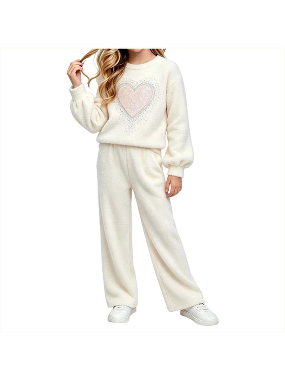Girls Knit Sweater Sets Soft Long Sleeve Crew Neck Sweater and Long Pants Fall Winter Outfits 5-13 Years