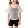 thumbnail image 1 of Posijego Girls Lace Mesh Tops Puff Short Sleeve Hollow out Party Blouses Evening Club Shirts for Girls Ages 2-11 Years, 1 of 9