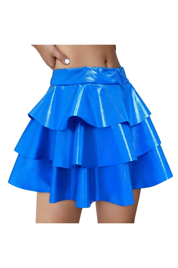 Girls Layer Metallic Skirts Tiered Ruffled Pleated Party Dance A- Line Skirt Elastic Waist Evening Performance