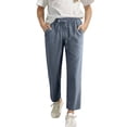 thumbnail image 1 of Posijego Girls Linen Pants Solid Color Lightweight Drawstring Elastic Waist Straight Leg Pants Summer Casual with Pockets, 1 of 9