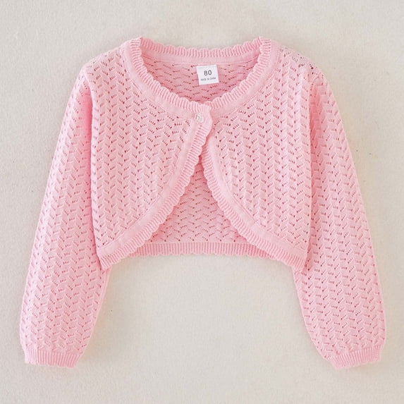 Posijego Girls Long Sleeve Button Up Cardigan Solid Color Cute Little Girl Cropped Cardigan Fall Winter Tops
